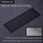 304 Stainless Steel Linear Shower Floor Drain with Tile Insert Grate Removable Cover 12 inch Long Rectangle, Matte Black Plated Finish
