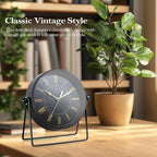 AYRELY® Vintage Black Metal Desk Clock,Battery Operated Mantel Clocks, Decorative Table Clocks with Adjustable Angle for Fireplace Farmhouse Shelf Living Room Décor (Black/Gold)