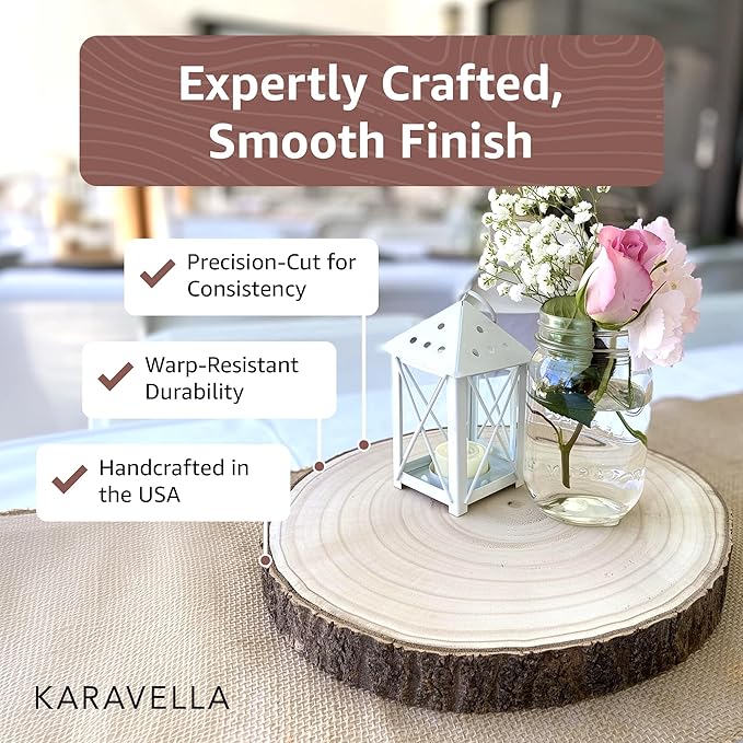 Large Wood Slices for Centerpieces – Wood Centerpieces for Tables, Rustic Wedding Centerpiece, Natural Wood Slabs, Thin Slices 10-11 inches (10 Pack)