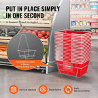 VEVOR Set of 20, 21L Red Plastic Grocery Basket with Handle and Stand, 16.5 x 11.8 x 8.27 inch Portable Shop Basket, Ideal for Retail Store, Supermarket, Grocery Shopping