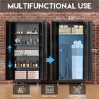 Greenvelly Metal Storage Cabinet with Wheels, 73" H Garage Storage Cabinet with 4 Adjustable Shelves and Locking Doors, Garage Rolling Storage Cabinets for Home, Warehouse, Garage, Black