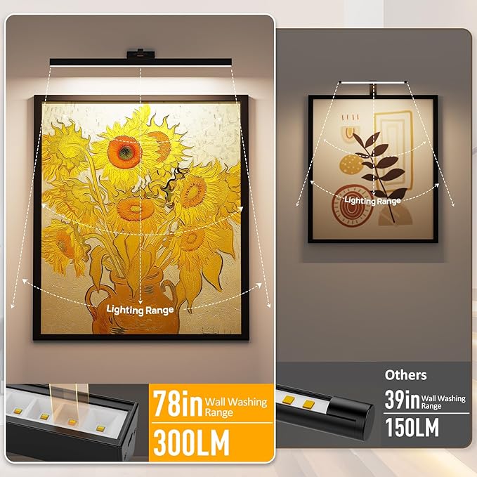 Picture Lights for Wall, Battery Operated Picture Light 24in Gallery Light for Paintings CCT Dimmable Recharging Battery Wall Light with Remote Control for Living Room Gallery Dartboard 2PCS