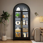 Vlsrka 71" Arched Display Cabinet with Glass Doors, Curio Cabinet with LED Light & Human Sensor, 5-Tier Display Cases for Collectibles, Storage Cabinet with Ajustable Shelf for Living Room(Black)