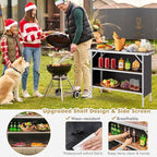 COSTWAY Folding Picnic Table, Portable Camping Table with Carry Bag, Lightweight Aluminum Food Prep Station with 2 Shelves, Quick Set-up, BBQ, Party, Backyard