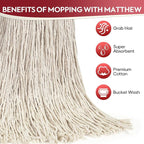 Matthew Cleaning 16oz 3Pack Cotton Floor Mop,Cotton Looped-Open String Heavy Duty String Refills, Universal Headband Blend,Mop Head Replacement for Home, Industrial and Commercial Use(White)
