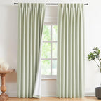 Vision Home Soft Green Pinch Pleated Full Blackout Curtains Linen Blended Room Darkening Curtain Panels 84 inch for Living Room Bedroom Thermal Insulated Pinch Pleat Drapes with Hooks 40" Wx84 Lx2