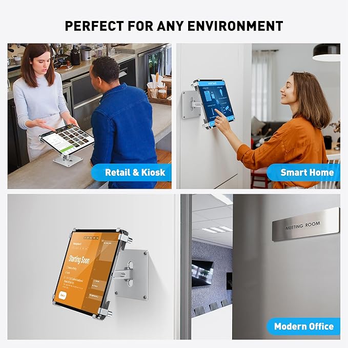 AboveTEK Universal Tablet Wall Mount, Anti-Theft iPad Mount with Locking Enclosure for 9.7"-13" Screen, Heavy-Duty Aluminum Kiosk for Business POS Display, Adjustable 360° Swivel & Tilt VESA Mount