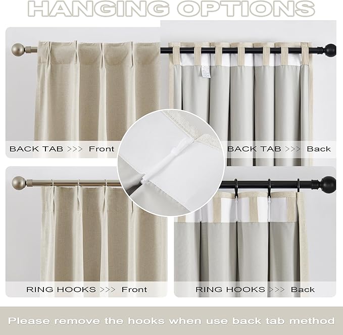 DUALIFE Extra Long Pinch Pleat Blackout Curtains 132 Inch Long 11ft 2 Panels,Back Tab with Hooks,Ceiling Sound Absorbing Track Curtains for Living Room Large Windows,40Wx132L Natural Birch