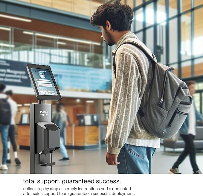 SPROCKET T Print Label & Badge Printer Kiosk - Professional iPad Kiosk Stand with Brother QL Printer Integration - Anti-Theft Tablet Floor Stand for Visitor Badges & Check-Ins, iPad 11-inch (A16)