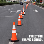 Fluorescent Orange PVC Traffic Cones, Heavy-Duty Black Base Garage Parking Lot Cone Structurally Stable Weatherproof Road Construction Safety Cones (4, Orange, 28" Large)