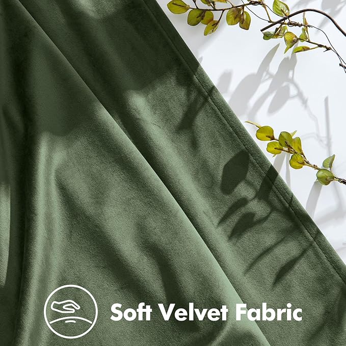 MIULEE Olive Green Velvet Curtains 90 inches Long, Pinch Pleated Blackout Drapes with Hooks, Thermal Insulated Pinch Pleat Panels for Bedroom Living Room, 2 Panels