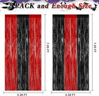 2 Pack Backdrop Curtains, 3.28 FT x 7.05 FT Black and Red Party Decor, Metallic Party Streamer Tinsel Foil Fringe Curtains, Foil Curtains Backdrop Halloween Decorations Party Supplies