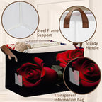 Romantic Rose Storage Basket Large 17x11.5x10.5 Inche-Collapsible Fabric Organizer Bin with Handles for Bedroom,Wedding Decor,Farmhouse-Foldable Decorative Hamper with Blossom Floral Design-1 Pack