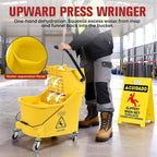 Matthew Cleaning 44Quart Commercial Mop Bucket INCL.Wet String Mop& 19'' Industrial Wet Floor Sign with Side Press Wringer On Wheels,Tandem Portable Floor Cleaning Wavebrake,Ideal for Household