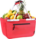 Picnic Basket, SIYUAN Collapsible Shopping Basket 24L Portable Grocery Basket with 2 Handles Reusable Folding Market Basket Large Christmas Basket, Cherry Red