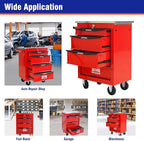 4 Drawers Tool Cart on Wheels with Stainless Steel Worktop, Heavy Duty Mobile Rolling Drawer Tool Chest with Locking Wheels & Lockable Drawers, Garage Tool Storage Cabinet (Red, 4 Drawers)