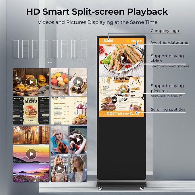 32/43/55/65 Inch Digital Signage Display, LCD Screen Advertising Display Kiosk Interactive Totem Floor Standing Auto AD Player with USB/HDMI/WiFi Android OS (65'' Non-Touch)