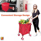 Wellmax WM99100 Series Folding Shopping Cart with Wheels, Grocery Cart with Removable Canvas with Cover, Lightweight Utility Cart for Groceries and Laundry - Holds up to 120 lbs (Red)