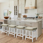 Counter Height Bar Stools Set of 2 for Kitchen Counter Farmhouse Modern Barstools with Faux Leather Upholstered Backless Seat and Solid Wood Legs 24 inch Bar Chairs, Light Grey + White