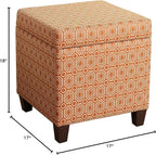 HomePop Upholstered Storage Cube Ottoman with Hinged Lid, Orange Geometric 17" x 17" x 18"