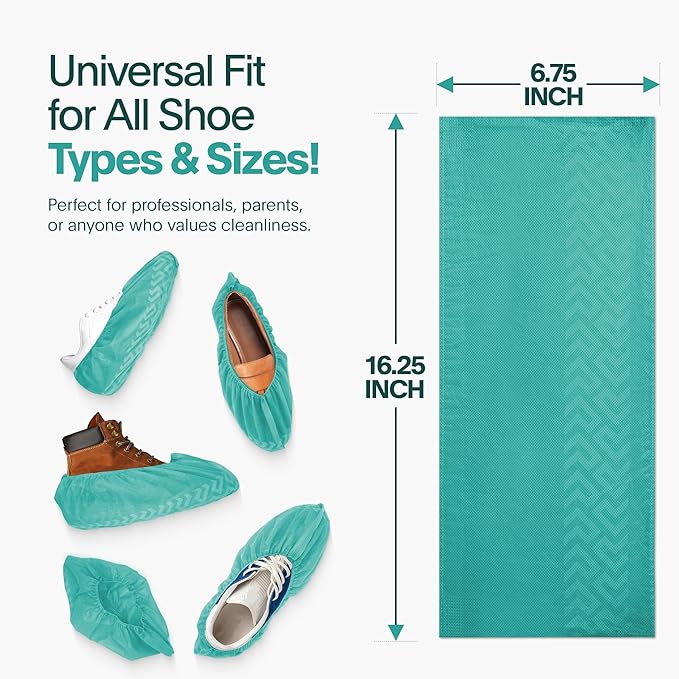 Premium Boot & Shoe Covers Disposable Booties - 50 Pack - Durable, Non-Slip, Non-Toxic, Water Resistant, Recyclable Protectors for Indoor & Outdoor - Large Size Fits Most Shoes