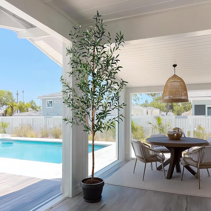 Large Artificial Olive Tree Tall Fake Olives Trees Indoor Outdoor Realistic Floor Plant Faux Plastic Plants for House Home Living Room Bedroom Office Front Porch Modern Farmhouse Silk Tree Decor
