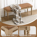 46'' French Country Entryway Bench Wooden Faux Leather Upholstered Seat Dinng Bench with Nailhead Trim for Hallway End of Bed, Brown