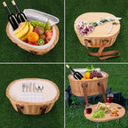Wicker Picnic Basket Set for 2 Person with Mini Folding Table and Insulated Cooler Bag, Picnic Basket with Woven Handle Design & Tableware Accessories, Woven Oval Picnic Basket for Outdoor