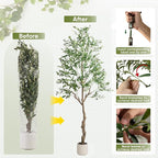 Artificial Olive Tree 7FT, Tall Faux Olive Trees with White Pot for Indoor Outdoor, Realistic Potted Plant Natural Wood Trunk, Leaves and Fruits for Home Office Decor (1, 7FT)
