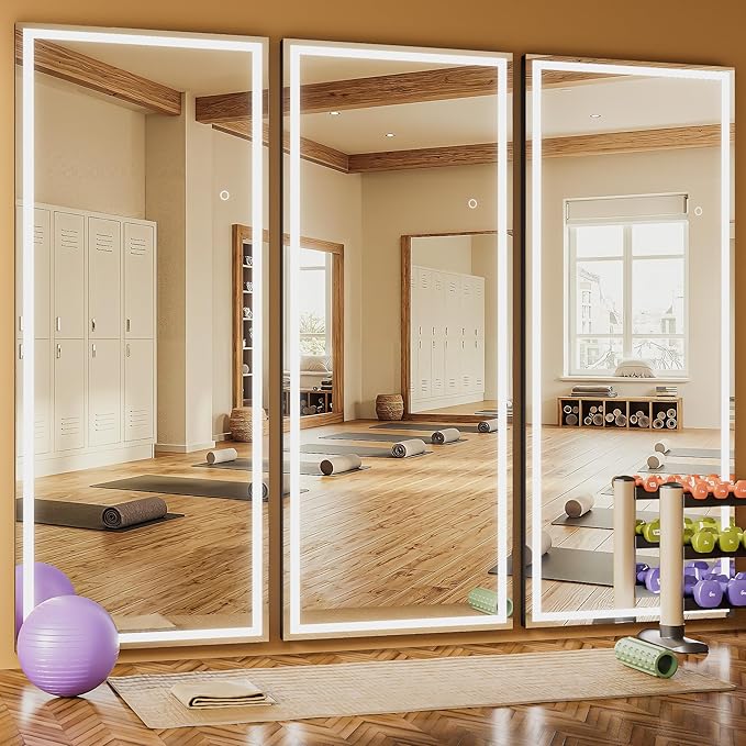 Full Length Mirror with Lights, 79" x 32" Large LED Lighted Floor Standing Body Mirror, Dimmable & 3 Color Lighting for Bedroom, Cloakroom, Dressing Room, Tempered Glass, Square Black