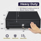 Volcora 13" Manual Push Open Cash Register Drawer for Point of Sale (POS) System, Black Heavy Duty Till with 4 Bills and 5 Coin Slots, Key Lock with Removable Coin Tray and Double Media Slots