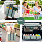 VENO 3 Pack Reusable Grocery Bags, Shopping Bags for groceries, Utility Tote with Handles and Hard Bottom, Foldable Shopping Cart Organizer, Water Resistant, Heavy-Duty (Light Green, 6 Gallon)