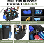 Rolling Cleaning Caddy Bag with Detachable Trolley, Cleaning Supplies Organizer Cart on Wheels, Cleaning Supply Caddy for Housekeepers (Black, 11.5" Dx15.7 Wx13 H)