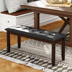 Giantex Button-Tufted Dining Bench, 45.5' PU Leather Upholstered Padded Bench for Bedroom Kitchen Living Room & Entryway, Solid Rubber Wood Legs, Supports Up to 400 Lbs