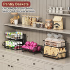 3-Tier Rolling Pantry Cart with Wheels, Stackable Wire Storage Floor Organizer for Kitchen Pantry Snack Shelves, Fruit Basket Stand, Vegetable Storage Rack for Food Snacks Onion Potato, Black, 2 Pack