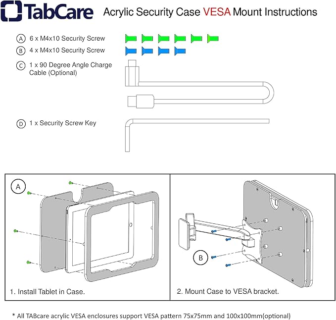 TABcare Security Anti-Theft Acrylic VESA Enclosure for Amazon Fire 7 2015 2017 2019 with Free Wall Mount Kit (Black, Fire 7)