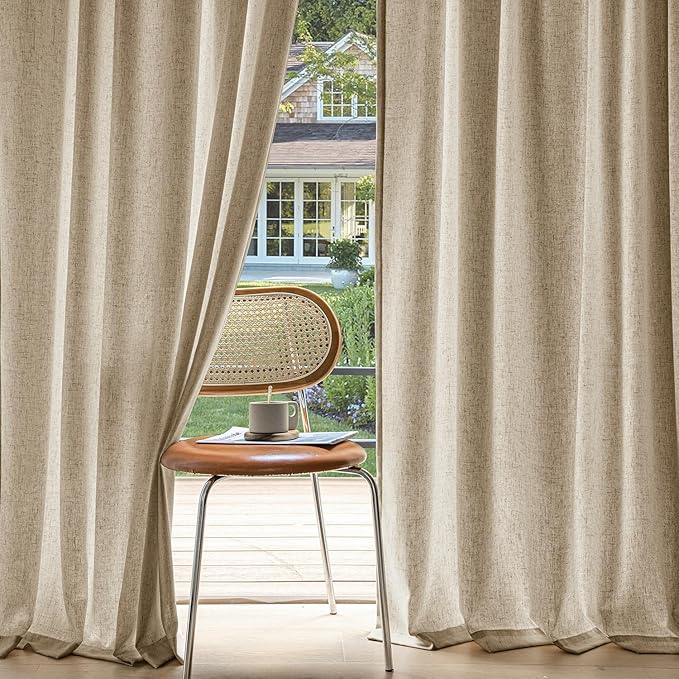 MIULEE Non-See-Through Privacy Linen Curtains 2 Panels, Light Filtering Window Curtains Farn House Textured Back Tab Semi Sheer Drapes for Bedroom Living Room, 52 x 96 Inches Long, Copper Brown