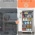 Aobabo Metal Storage Cabinet with Wheels,Heavy Duty Office Storage Cabinet with Lock,Steel Cabinet with 2 Doors and 5 Adjustable Shelves for Office Home School Storage,Required-Assembly White