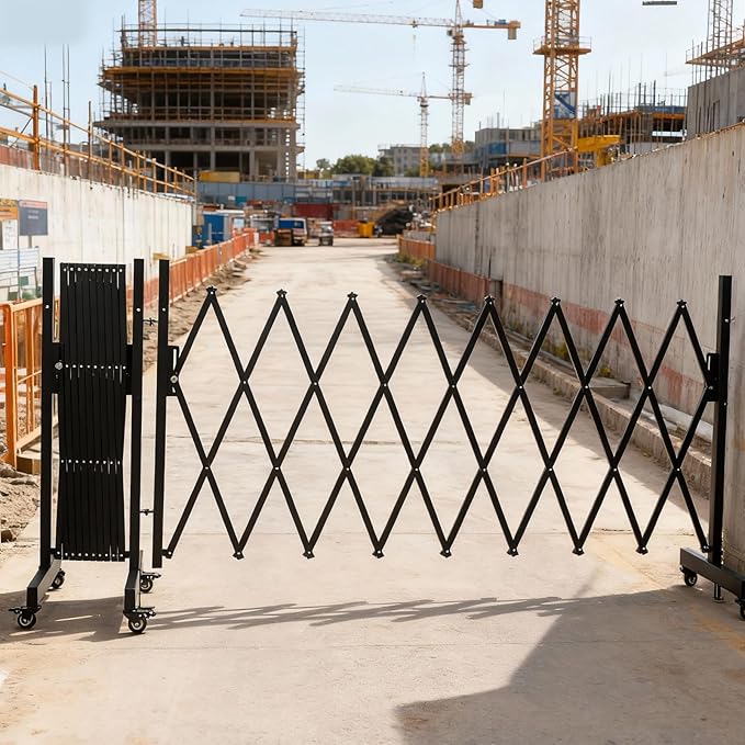 18 FT 44" High Industrial Metal Expandable Barricade，Retractable Traffic Fence with Casters, Folding Security Gate,Portable Barricade Gate for Construction Area, Traffic Control,Driveway and Garden
