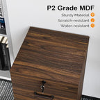 VINGLI 2 Drawer File Cabinet with Lock, Wood Dark Brown File Cabinets for Letter Size File Folders with Tabs, Under Desk Rolling Filing Cabinet for Home Office, Mobile File Organizer Printer Stand