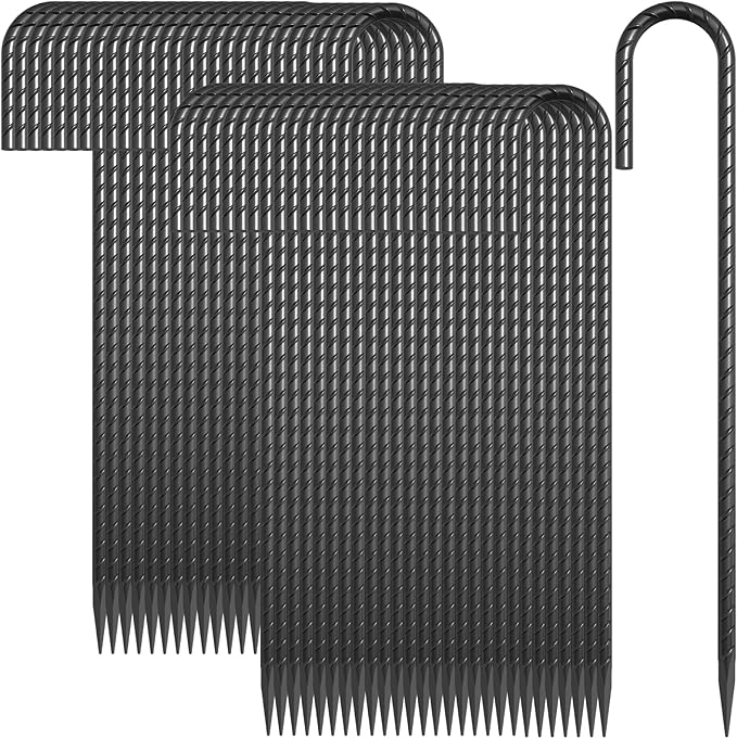 J Hook Rebar Stakes 12 Inch 55 Pack, 5/16 Inch Diameter Heavy Duty Steel Tent Stakes, Black E-Coated Anti-Rust Ground Anchors for Fencing, Tarp, Outdoor Decorations, Inflatables, Bounce House