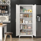 Kitchen Pantry Cabinet,75 Inch White Metal Storage Cabinet with Door and Adjustable, Tall Pantry Cabinets for Kitchen Storage,Cupboard for Living Room,Dining Room and Bathroom