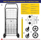 Folding Shopping Cart, Grocery Cart, 200 Lb Capacity, Utility Cart with 360° Rolling Swivel Wheels, Medium & Extra Basket