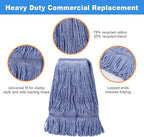 2 Pack Heavy Mop Replace Head，mop Head Replacement,Commercial mop Heads,Reusable Mop Head Refills-Replacement Mop Heads SuitableWet Industrial Blue Cotton Looped End String Head Refill (Blue)