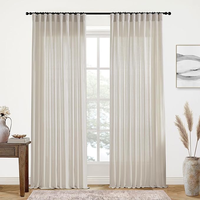 XTMYI Oatmeal Country Curtains for Living Room,Sheer Linen Shabby Chic Curtains for Bedroom 70 Inches Wide 9 Inches Long