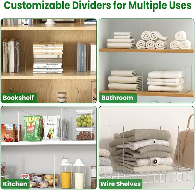Shelf Dividers for Closet Organization: 10" Tall x 8.4" Deep Durable Clear Acrylic Divider Organizer for Shelves - 12 Pack Adjustable Shelving Separators for Clothing Purse