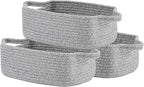 KALLAX Small Woven Basket, 12 x 8 x 4.5 Inches, Small Storage Baskets for Organizing, Gift Baskets Empty, Cute Rope Shelf Closet Storage Bins for Shelves, Dog Toy Basket, 3 Packs, Mixed Grey