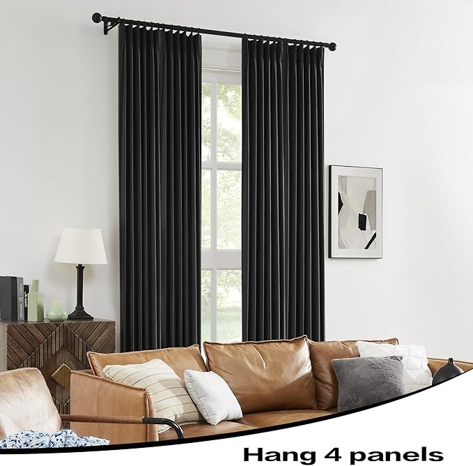 DUALIFE Black Out Pinch Pleated Curtain Drapes 104 Inch Length for Living Room, Back Tab with Hooks for Track System,Energy Saving Curtains for Patio Sliding Glass Door, Black,40x104 Inch,2 PCs