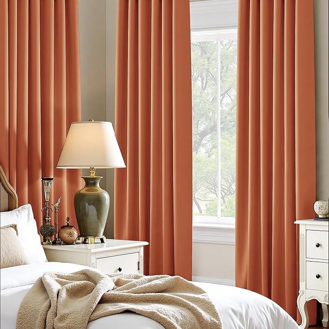 PONY DANCE Burnt Orange Short Black Out Curtains for Kitchen Over Sink 45 inch Length, Thermal Insulated Room Darkening Blackout Drapes for Small Bathroom Window(2 Panels Set, 42 inches Wide)