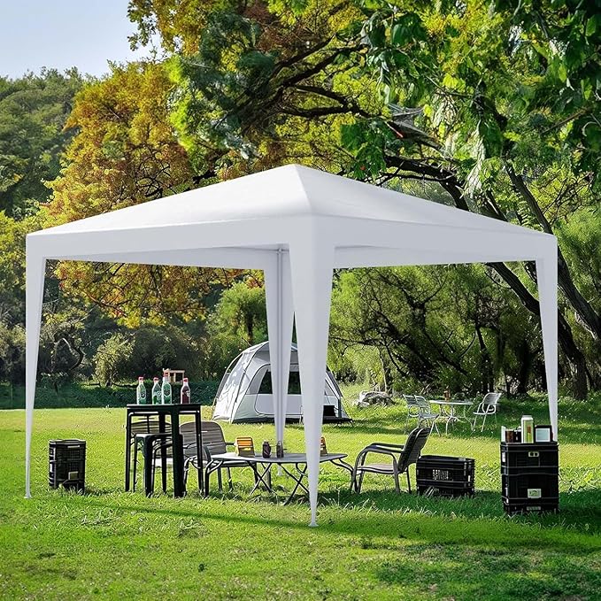 10x10 FT Party Tent, Outdoor Wedding Tents for Parties, Canopy Event Tent Without Removable Sidewalls, Waterproof Gazebo Shelter for Birthday Parties, Weddings, BBQs & Events (10X10FT-0Sides White)